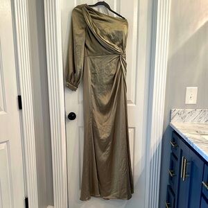 Revelry Aurora One-Shoulder Evening Dress in Olive Green